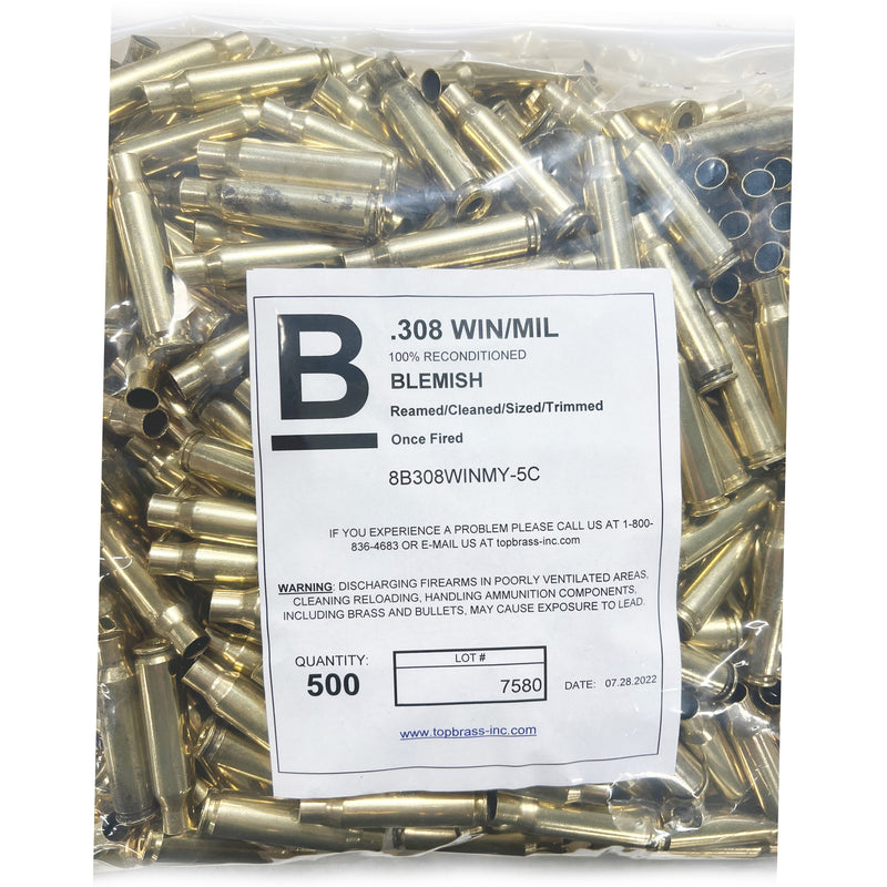 .308 WIN Brass - Bulk 500 Piece Cosmetic Blemish